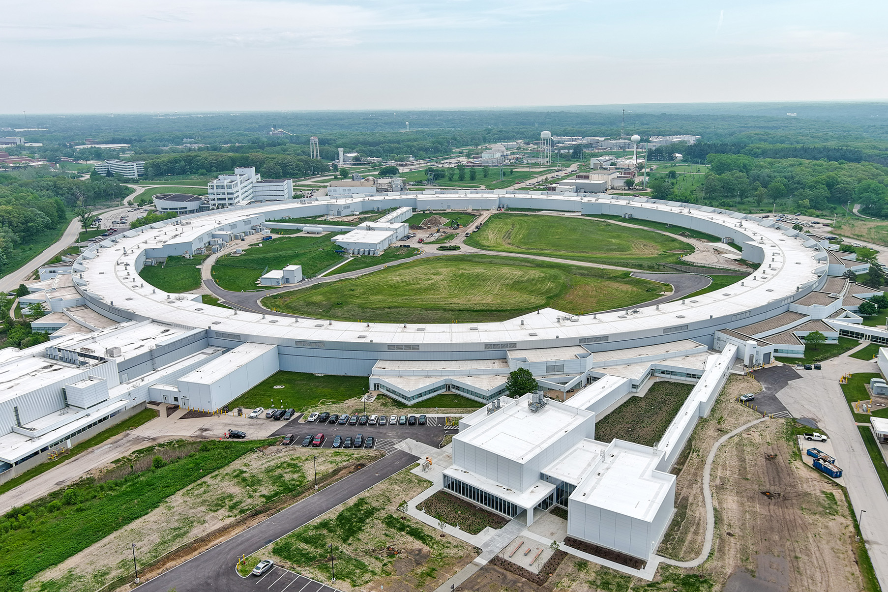 Aerial shot of building.