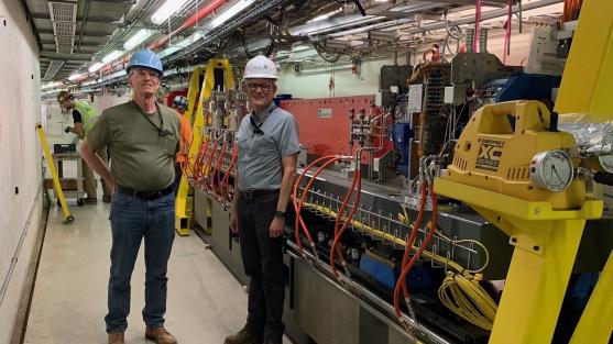 Argonne Laboratory Director Paul Kearns visits the APS to see the progress of the new storage ring.